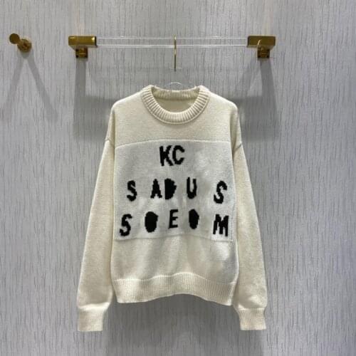 Early autumn new mens and womens sweaters recommend simple letter jacquard pattern loose version, full of boyfriend style
