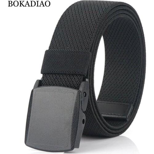 BOKADIAO Men&Women fashion Stretch elastic nylon canvas belt plastic buckle casual jeans waistband Military Army belt male strap