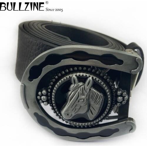 Bullzine zinc alloy retro horse head jeans gift Belt buckle pewter finish free PU belt FP-02049-3 drop shipping