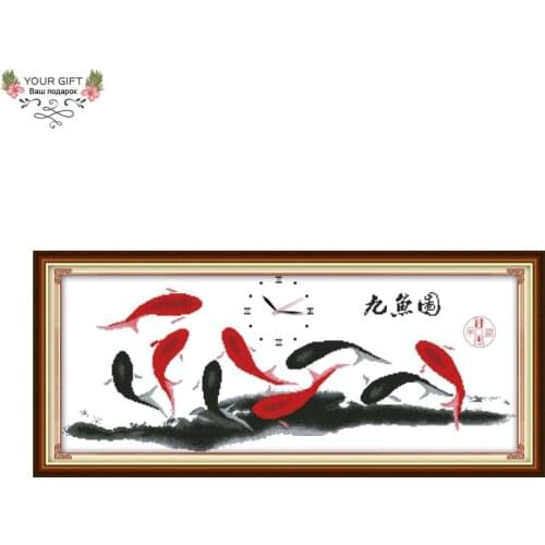 Your Gift G324 14CT 11CT Stamped and Counted Home Decoration The Lucky Nine Fishes Cross Stitch