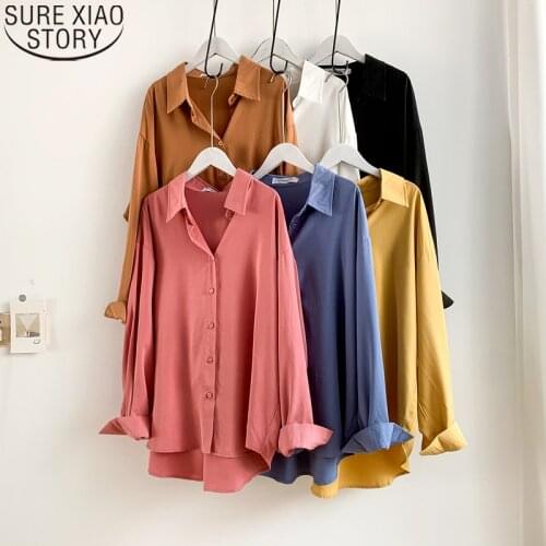 2021 Summer Korean Shirt women tops New Fashion Solid 6 Colors Simple Long Sleeve Shirt Blusas Mujer De Moda 2021 Verano 13914