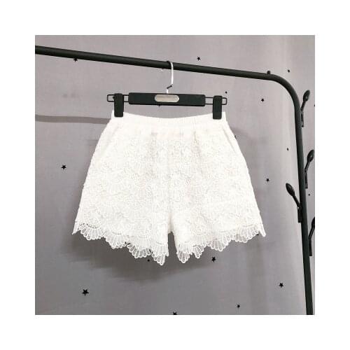 2021 New Hollow out lace shorts women Mid waist black white loose cute short femme elegant summer and autumn arrival