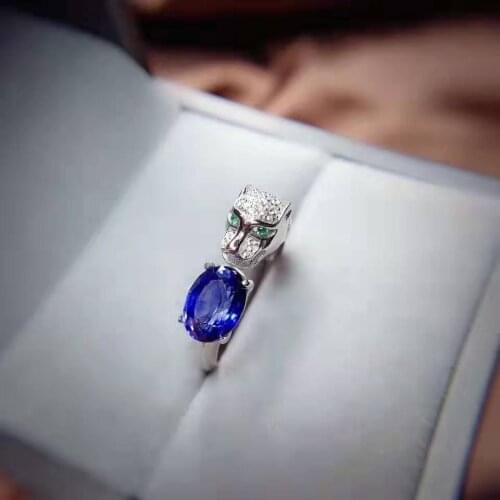 Natural Sapphire Gemstone Leopard Head Ring S925 Sterling Silver Fine Fashion Charming Jewelry for Women Free Shipping
