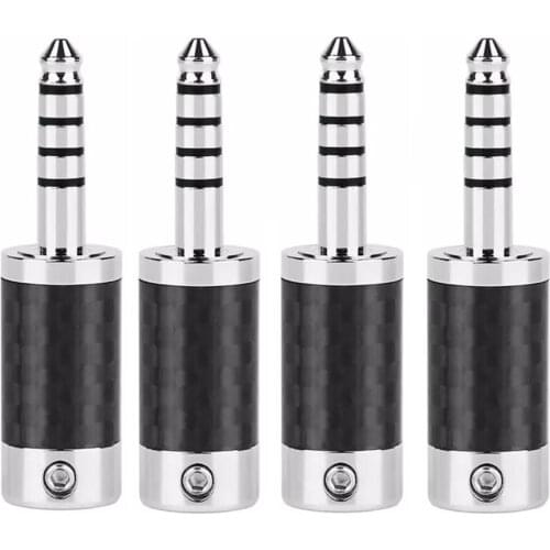10pcs 4.4mm Rhodium Plating Headphone Connectors Carbon Fiber Male Plug Audio Adpater Earphone Soldering Wire Metal Splice Hifi