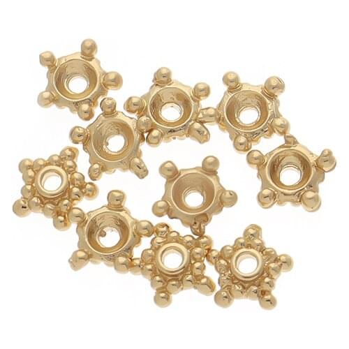 10pcs Copper Genuine Gold Plated Five Petals Shape 6.5mm Flower Bead Caps Holder For DIY Bracelet Earring Studs Jewelry Findings