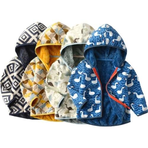 2021 New Polar Fleece Jacket For Girl Boys Winter Printed Coat Baby Cotton Jackets Children Clothing 1-8Years