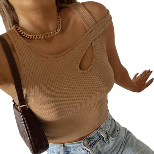 2021 Fashion Sexy Off Shoulder Tank Top Women Sleeveless Hollow Out Slim Fit Crop Top Casual Irregular Camis Tops Streetwear