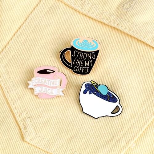 3 Style Charm Coffee Cups Enamel Pin Personality CREATIVE JUICE Brooch Universe Design Coat Lapel Pin Badge Jewelry Gift Friend