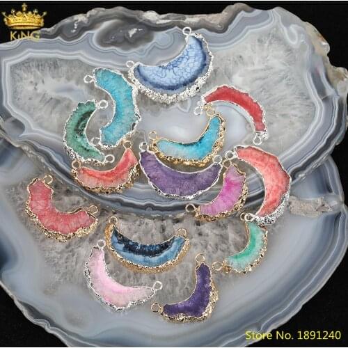5pcs Natural Drusy Geode Agates Crescent Moon Sun Flower Beads Charms For Women Summer Boho Bracelet Necklace Jewelry DIYMaking