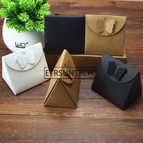 500pcs 8*7*6cm Blank Kraft Paper Box Candy Box Butterfly Buckle Handmade Gift Box Lipstick Perfume Storage Box