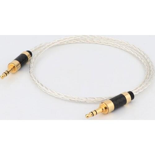 8 Cores Silver Plated 3.5mm to 3.5mm Stereo Male Upgrade Cable HIFI audio aux