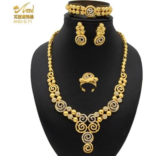 ANIID Ethiopian Necklace Jewelery Sets Wedding Bridal Earrings Bracelets Jewelry Woman Female Rings Dubai Nigerian Morocco 24K
