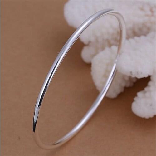 B135 Fashion Silver Color Charm Bangle Cuff Bracelet Bangles For Women Jewelry Gift Bangles 3MM Single Ring Silvery Bracelets