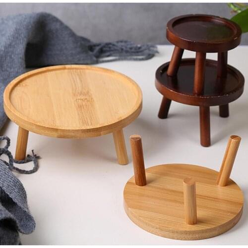 Wooden Plant Stand Wood Planter Pot Tray Flower Pot Rack Strong Free Standing Bonsai Holder Balcony Succulent Round Flower Shelf