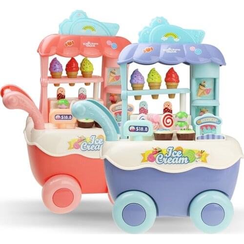 Children Role Play Toys Kitchen Ice Cream Shopping Cart With Light and Music Education Toy for Girls Boys Gift