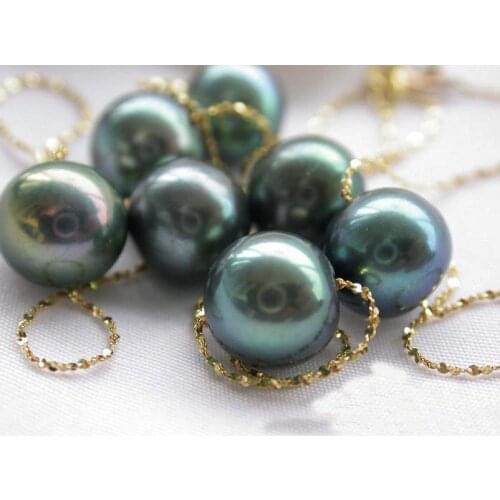 Designer birthday jewelry Women Pearl Necklace AAA+ 18'' 8.5MM Round Black Pearl 14k Yellow Solid Gold Necklace Girl Gift