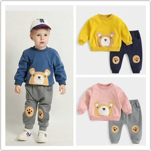 Boys Boutique Outfits Long Sleeve Hoodies&pants Toddler Boy Fall Cute Clothes Set Embroid Bears Wholesale Kids Clothing Set
