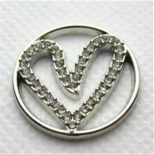 Hot selling 22mm large crystal heart window plate fit 30mm glass locket floating charms plate