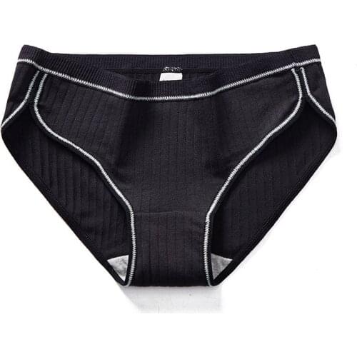 2021Japanese Hot Style Threaded Girl Underwear Sexy Breathable Cotton File Mid-Waist Large Size Comfortable Ladies Briefs