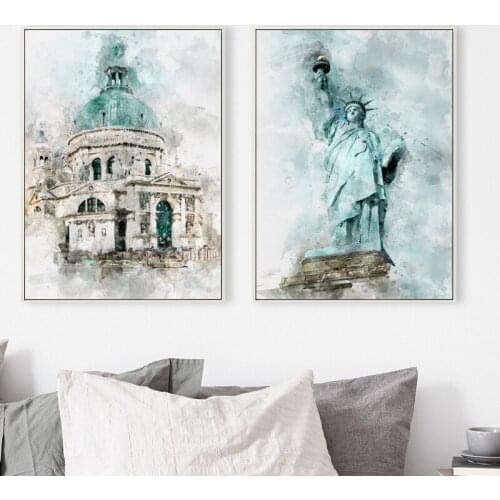 07G Nordic Abstract Statue of Liberty Buildings Canvas Painting Print Picture Poster Wall Art Living Room Bedroom Home Decor