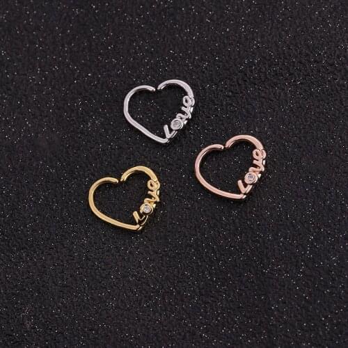 1PCS Heart Fake Nose Ring C Clip Lip Ring Earring Helix Rook Tragus Faux Septum Body Piercing Jewelry
