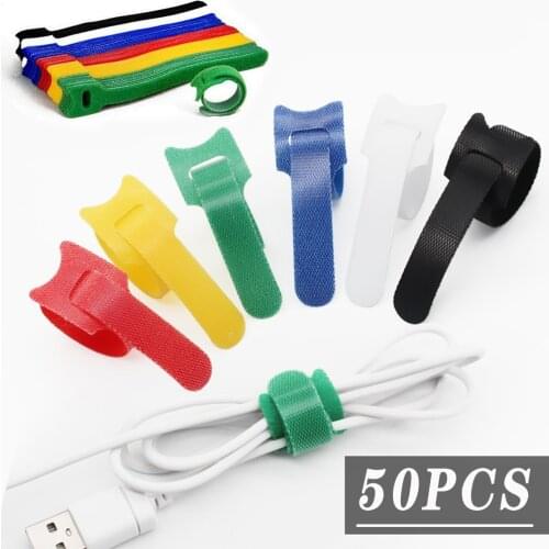 50PCS reusable color mixed color cable tie, nylon cable tie, Velcro cable tie, hook and loop wire management tool