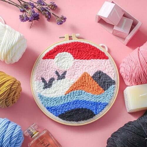 Scenery Punch Needle Kits for Beginner, DIY Embroidery Kit, Landscape Punch Needle Art with Yarn, Punch Needle Pattern
