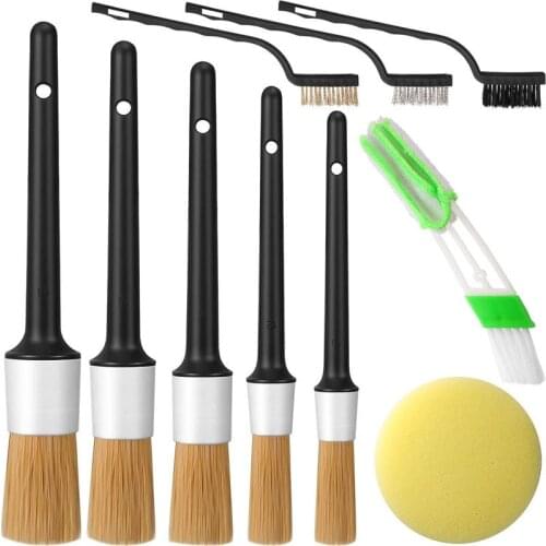 10PCS Long Boar Hair Car Cleaning Detailing Brush Set Dirt Dust Cleaner for Auto Interior Air Vents