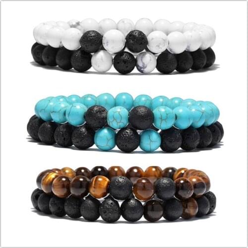 Wholesale Tiger Eye Turquoise Stone Beads Bracelet Braided Rope Adjustable Black Matte Charm Healing Balance Bracelets 20pairs