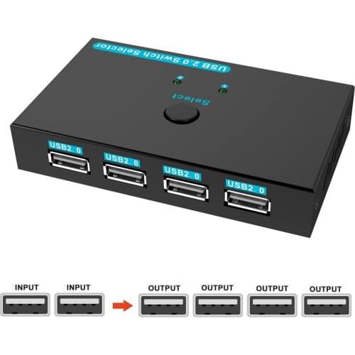 Metal USB Switcher Selector 2 Computers Sharing 4 USB Devices USB 2.0 Peripheral Switcher Box 2 in 4 Out for Printer, Mouse, Sca