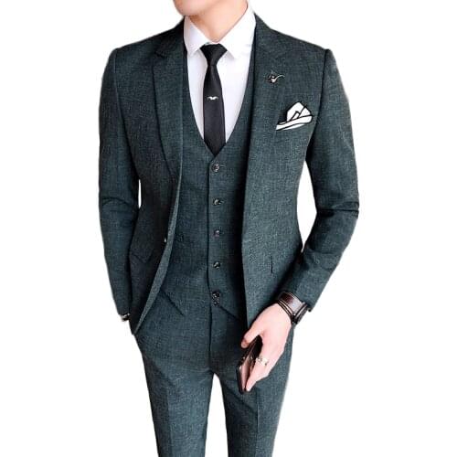 Jacket + Vest + Pants) Male Luxury Groom Solid Color Mariage Terno Slim Wedding Tuxedo 3-Pcs Set Mens Formal High Quality Dress