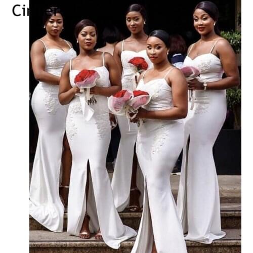 Bridesmaid Dresses Spaghetti Straps Sleeveless Spandex Satin Lace Mermaid Bridesmaid Dresses With Zipper Wedding Party Dresses