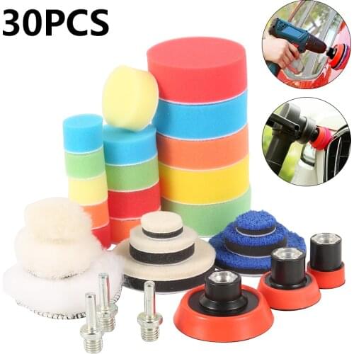 30pcs Car Waxing Buffing Pads Foam Drill Polishing Pad 1/2/3 Inch Circle Buffing Pad Tool Kit Auto Drill Polisher Sponge Set