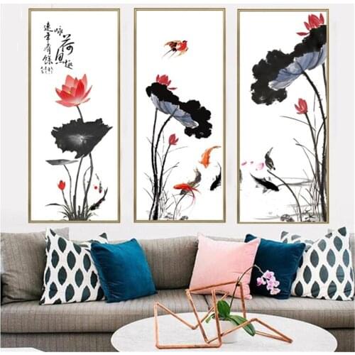 Chinese Style Lotus Flower Goldfish Poster Canvas Print Painting Wall Art Living Room Home Decoration