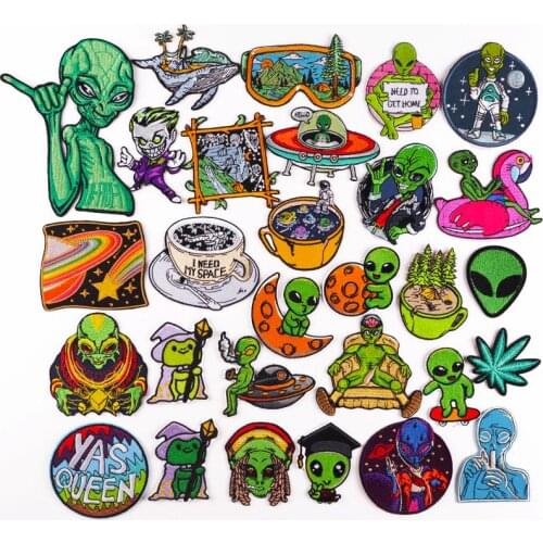 Prajna Alien Patch Space UFO Patches On Clothes Outdoor Adventure Patch Iron On Embroiderd Patches For Clothing DIY Punk Badges