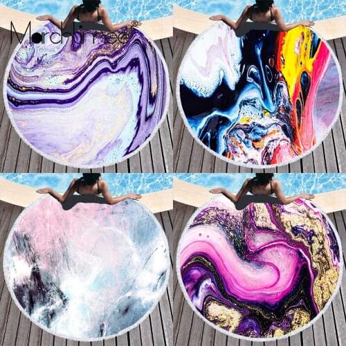 Psychedelic Marble Abstract Beach Towels With Tassel Round Large Water color Yoga Travel Towel Beach Mat Thin Blanket Cover