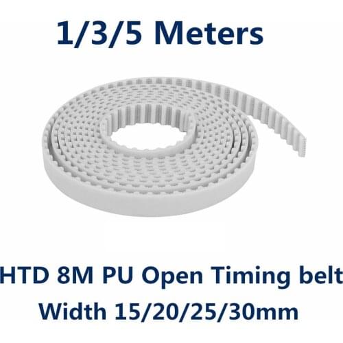 1/3/5 Meters HTD 8M PU Open Timing belt Width 15/20/25/30mm Polyurethane steel HTD8M Synchronous Belt pulley Arc Tooth White