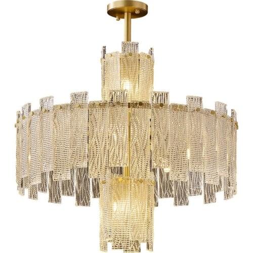 All copper light luxury chandelier modern minimalist atmosphere high-end villa duplex building living room large chandelier