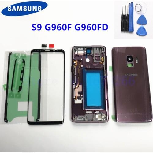 SAMSUNG Galaxy S9 G960 SM-G960F G960FD SM-G960F Full Housing Case Back Glass Cover S9 Middle Frame LCD Front Screen Glass Lens