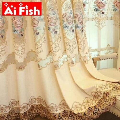 Luxurious Beige Peony Embroidery Curtains for Living Room Semi-Blackout Curtains for Bedroom Villa Hotel Decoration M258#30