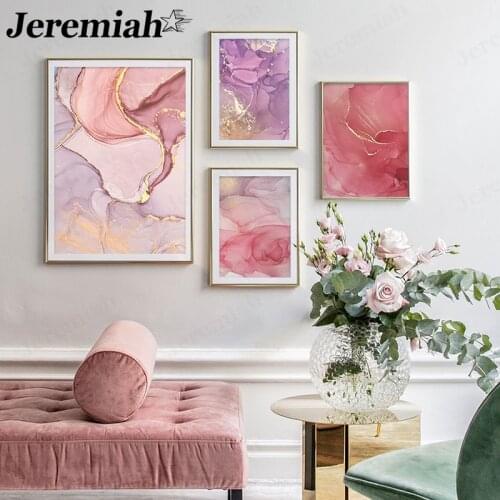 Nordic Marble Texture Canvas Painting Purple Pink Poster Wall Art Modern Room Home Decoration Accessories
