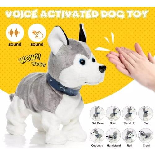 Sound Control Electronic Interactive Dogs Toy Voice Activated Cute Puppy Pets Stand Walk 8 Movements Plush Toys For Kids gifts