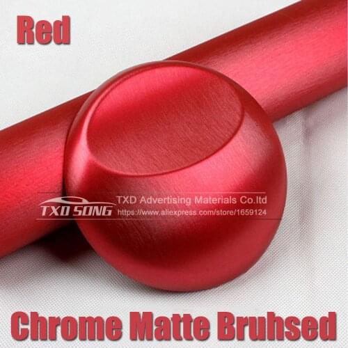 Car styling Red Matte Chrome Brushed Metallic Vinyl Film car Sticker decal Bubble Free Brushed Metallic Car Wrapping foil