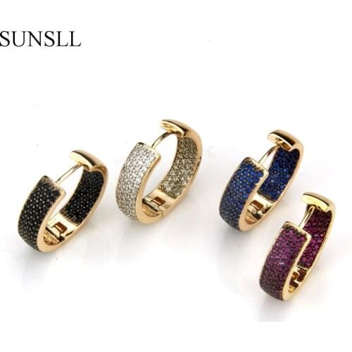 SUNSLL Gold copper earrings multicolor cubic zirconia big circle earrings ladies fashion party exquisite generous jewelry