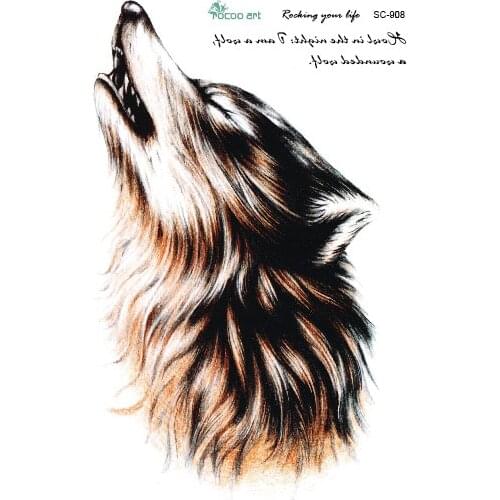 Brown Howl Wolf Head Temporary Tattoo Stickers Body Art Cool Men Fake Tattoo Tatuagem Taty For Arms Chest Back Rocooart SC908