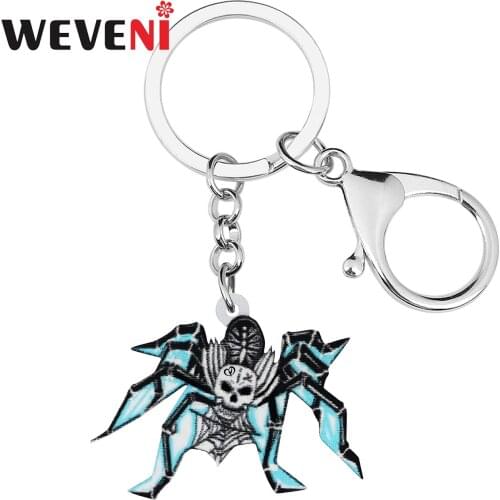 WEVENI Halloween Acrylic Horror Skull Skeleton Ghost Spider Keychains Fashion Key Chain Ring Charm Gifts Jewelry For Women Girls