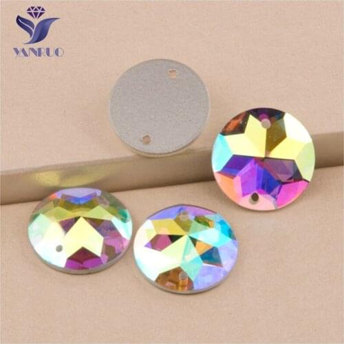 YANRUO 2006TH Round Crystal AB AAAAAA Flatback Mirror Sew On Strass Glass Rhinestone Sewing Stones For Jewelry Clothes