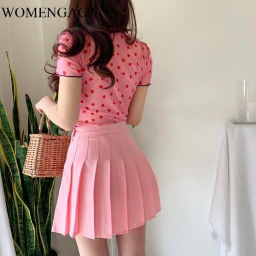 WOMENGAGA 2XL High Quality Korea Double Layer Buttons High Waist A-line Short Mini Sexy Pleated Shows Thin Tennis Fold Skirt QW2