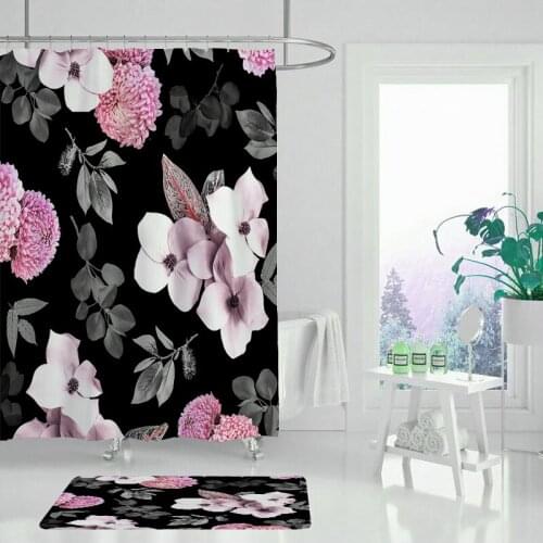 Shower curtain bathroom decoration flowers and plants plants anti-skid toilet polyester cover pad set bathroom shower curtain hi