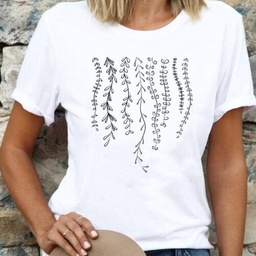 Women Cartoon Plant Lovely New Flower Ladies T Top Shirt Regular Lady Fashion Tee Print Female Graphic Short Sleeve T-Shirts